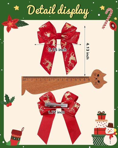 doboi 2 Pcs Christmas Hair Bows for Girls Handmade Toddler Bows with Alligator Clips 3.3 Inches Christmas bows Glitter Hair Accessories for Toddlers Baby Girls Teens Kids in Kuwait