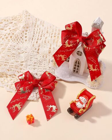 doboi 2 Pcs Christmas Hair Bows for Girls Handmade Toddler Bows with Alligator Clips 3.3 Inches Christmas bows Glitter Hair Accessories for Toddlers Baby Girls Teens Kids in Kuwait