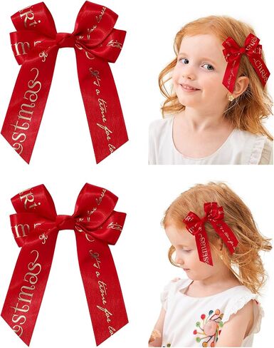 doboi 2 Pcs Christmas Hair Bows for Girls Handmade Toddler Bows with Alligator Clips 3.3 Inches Christmas bows Glitter Hair Accessories for Toddlers Baby Girls Teens Kids in Kuwait