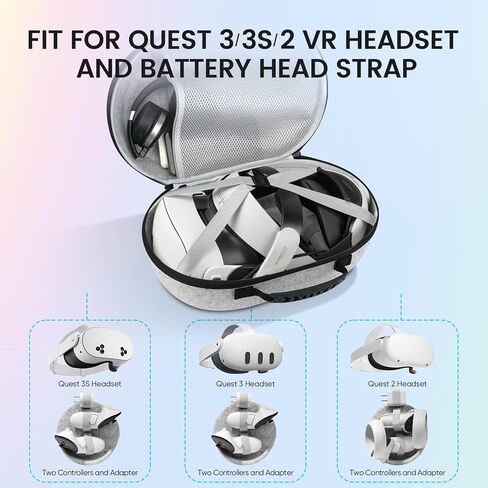 حقيبة حمل SY لجهاز Meta Quest 3S/Quest 3/Quest 2، ملحقات مع سماعة رأس VR، حزام أصلي، وحدات تحكم، حافظة صلبة للحماية المحمولة مع مادة خالية من الرائحة للسفر والتخزين المنزلي in Saudi Arabia