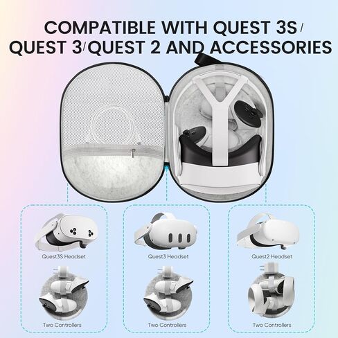 حقيبة حمل SY لجهاز Meta Quest 3S/Quest 3/Quest 2، ملحقات مع سماعة رأس VR، حزام أصلي، وحدات تحكم، حافظة صلبة للحماية المحمولة مع مادة خالية من الرائحة للسفر والتخزين المنزلي in Saudi Arabia