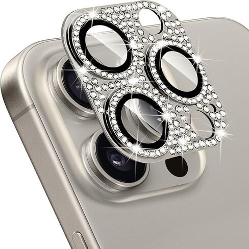 Compatible with iPhone 16 Pro and 16 Pro Max Camera Lens Protector, Bling Rhinestone Sparkle Diamond 9H Tempered Glass Lens Cover Shockproof Full Protective Camera Cover in Kuwait