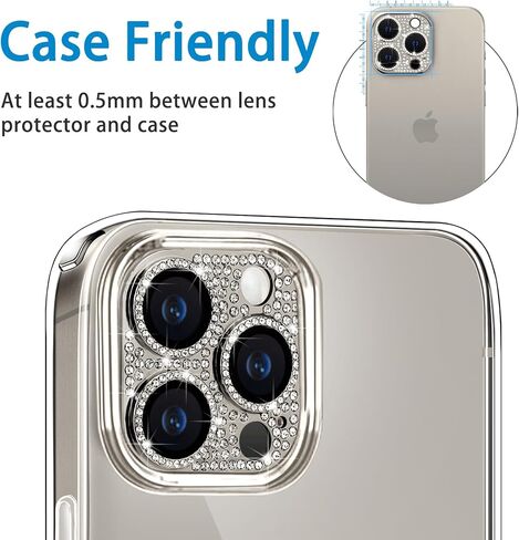 Compatible with iPhone 16 Pro and 16 Pro Max Camera Lens Protector, Bling Rhinestone Sparkle Diamond 9H Tempered Glass Lens Cover Shockproof Full Protective Camera Cover in Kuwait