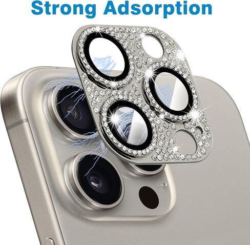 Compatible with iPhone 16 Pro and 16 Pro Max Camera Lens Protector, Bling Rhinestone Sparkle Diamond 9H Tempered Glass Lens Cover Shockproof Full Protective Camera Cover in Kuwait