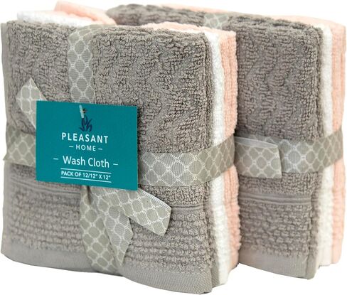Pleasant Home Chevron Wash Cloths Set - 12 Pack (12" x 12") – 509 GSM - 100% Ring Spun Cotton Wash Cloth - Super Soft and Highly Absorbent Face Towels (Light Grey, White & Pink) in Saudi Arabia