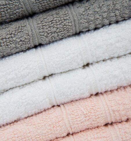 Pleasant Home Chevron Wash Cloths Set - 12 Pack (12" x 12") – 509 GSM - 100% Ring Spun Cotton Wash Cloth - Super Soft and Highly Absorbent Face Towels (Light Grey, White & Pink) in Saudi Arabia