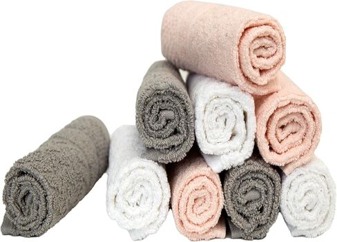 Pleasant Home Chevron Wash Cloths Set - 12 Pack (12" x 12") – 509 GSM - 100% Ring Spun Cotton Wash Cloth - Super Soft and Highly Absorbent Face Towels (Light Grey, White & Pink) in Saudi Arabia