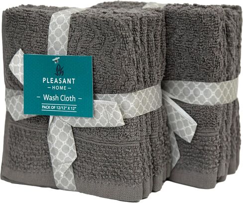 Pleasant Home Chevron Wash Cloths Set - 12 Pack (12" x 12") – 509 GSM - 100% Ring Spun Cotton Wash Cloth - Super Soft and Highly Absorbent Face Towels (Light Grey, White & Pink) in Saudi Arabia