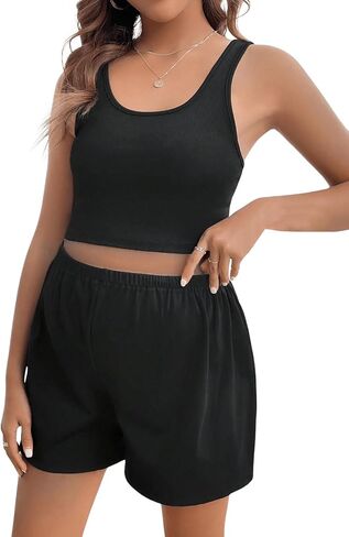 MakeMeChic Women's Maternity 2 Piece Summer Outfits Sleeveless Crop Tank Top Shorts Sets Tracksuit in Saudi Arabia