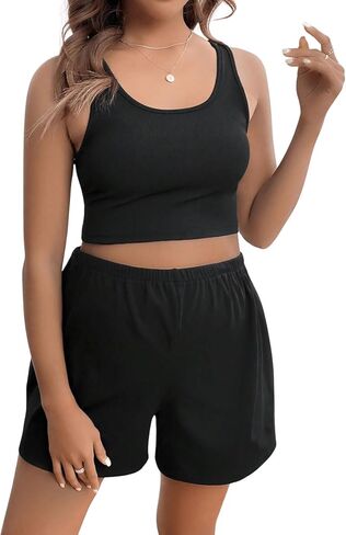 MakeMeChic Women's Maternity 2 Piece Summer Outfits Sleeveless Crop Tank Top Shorts Sets Tracksuit in Saudi Arabia