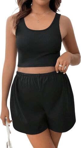 MakeMeChic Women's Maternity 2 Piece Summer Outfits Sleeveless Crop Tank Top Shorts Sets Tracksuit in Saudi Arabia