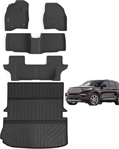 Large Trunk Mat for Ford Explorer 2020-2023 2024，TPE All Weather Protection Waterproof Rear Cargo Liners Easy to Clean Accessories for Ford Explorer-Black in Saudi Arabia