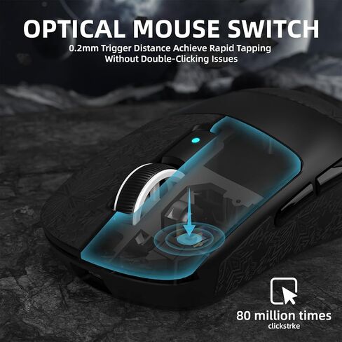 ماوس ألعاب لاسلكي ATTACK SHARK R6 39g Superlight، PixArt PAW3950MAX 42000 DPI، ماوس كمبيوتر MCU Nodic 52840، برنامج تشغيل الويب بمعدل 8K، BT/2.4 جيجا هرتز/ماوس سلكي ثلاثي الوضع مع كابل ملفوف - أسود وشريط in Kuwait