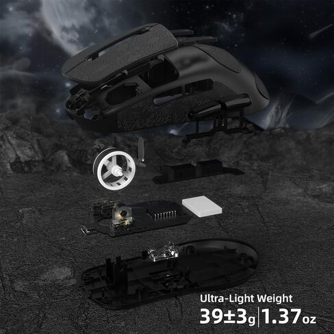 ماوس ألعاب لاسلكي ATTACK SHARK R6 39g Superlight، PixArt PAW3950MAX 42000 DPI، ماوس كمبيوتر MCU Nodic 52840، برنامج تشغيل الويب بمعدل 8K، BT/2.4 جيجا هرتز/ماوس سلكي ثلاثي الوضع مع كابل ملفوف - أسود وشريط in Kuwait