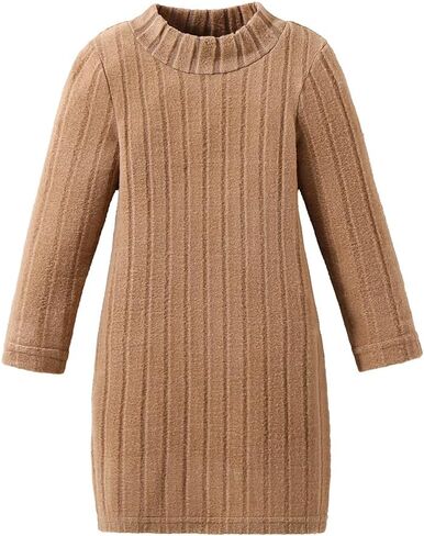 Girls Sweater Dresses Kids Long Sleeve Ribbed Knit Pullover Solid High Collar Spring Fall Dress in Saudi Arabia