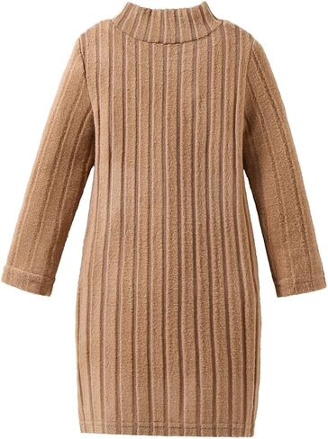 Girls Sweater Dresses Kids Long Sleeve Ribbed Knit Pullover Solid High Collar Spring Fall Dress in Saudi Arabia