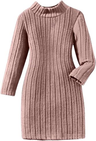 Girls Sweater Dresses Kids Long Sleeve Ribbed Knit Pullover Solid High Collar Spring Fall Dress in Saudi Arabia