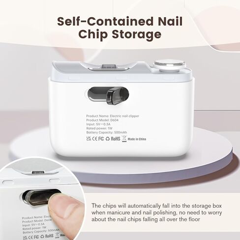 مقص أظافر كهربائي، 2 في 1 مقص أظافر أوتوماتيكي للقطع والطحن، ماكينة تشذيب أظافر كهربائية بسرعتين مع ضوء LED، مقص أظافر كهربائي للأطفال والبالغين وكبار السن in Kuwait