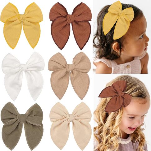 6PCS Christmas Hair Bows Linen Fable Bows for Toddlers Girls Large Bows Hair Clips Handmade Christmas Hair Accessories for Toddlers Little Girls in Kuwait