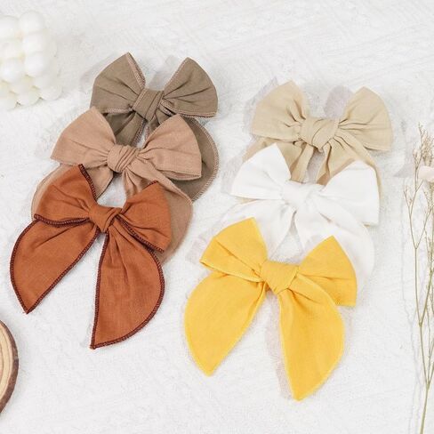 6PCS Christmas Hair Bows Linen Fable Bows for Toddlers Girls Large Bows Hair Clips Handmade Christmas Hair Accessories for Toddlers Little Girls in Kuwait