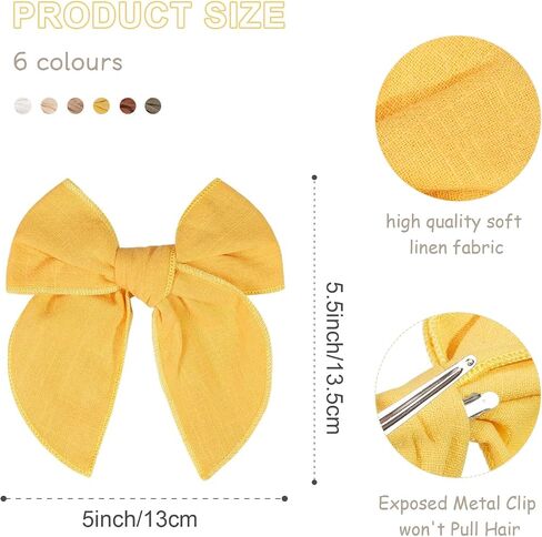 6PCS Christmas Hair Bows Linen Fable Bows for Toddlers Girls Large Bows Hair Clips Handmade Christmas Hair Accessories for Toddlers Little Girls in Kuwait