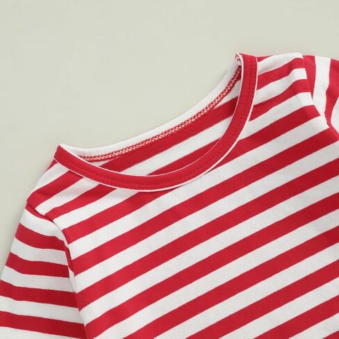 Madjtlqy Toddler Baby Girl Christmas Outfit Striped Long Sleeve Tops and Santa Suspender Skirt Set in Kuwait