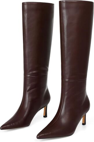 أحذية عالية في الركبة النسائية واسعة العجل هريرة كعب أحذية طويلة أشار تو من جلد الغزال أحذية طويلة فستان عصري جلد منخفض الكعب أحذية عالية سحب على in Kuwait