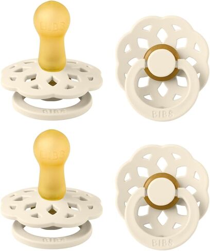 BIBS Boheme Pacifier 4-Pack. BPA Free Dummy Pacifier, Round Nipple. Natural Rubber Latex, Made in Denmark, Size 2 (6-18 Months), Ivory in Kuwait