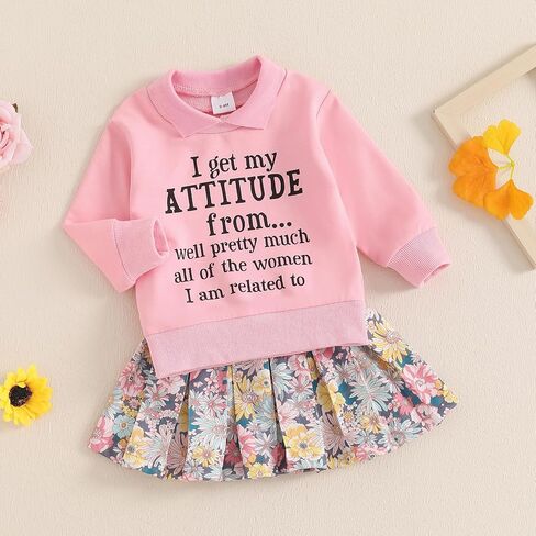 طقم ملابس من Engofs للأطفال الصغار في فصل الخريف والشتاء بأكمام طويلة وتنورة مكونة من قطعتين in Kuwait