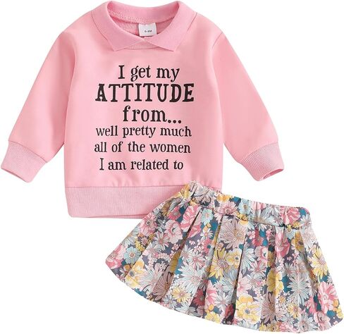 طقم ملابس من Engofs للأطفال الصغار في فصل الخريف والشتاء بأكمام طويلة وتنورة مكونة من قطعتين in Kuwait