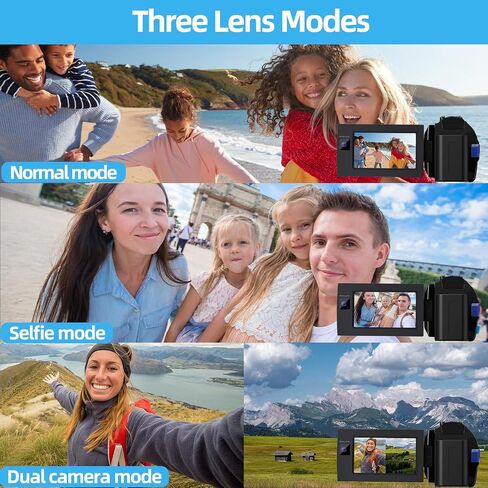 5K Dual Lens Video Camera, 56MP WiFi 16X Digital Zoom 3" 270° Rotatable Touch Screen Camcorder YouTube Vlogging Video Camera Recorder with 64GB SD Card, Microphone, Remote Control,Tripod in Saudi Arabia