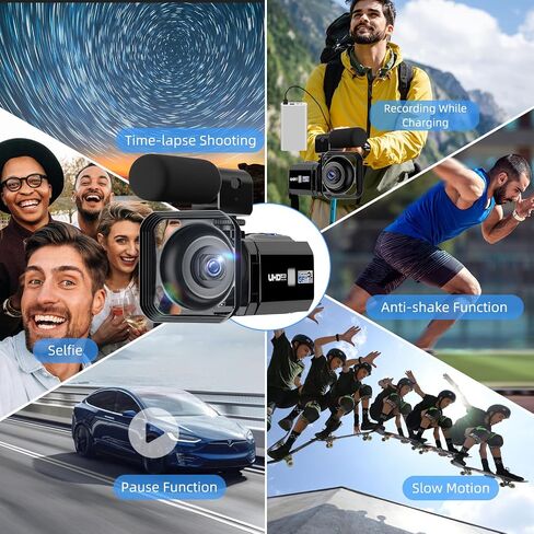 5K Dual Lens Video Camera, 56MP WiFi 16X Digital Zoom 3" 270° Rotatable Touch Screen Camcorder YouTube Vlogging Video Camera Recorder with 64GB SD Card, Microphone, Remote Control,Tripod in Saudi Arabia