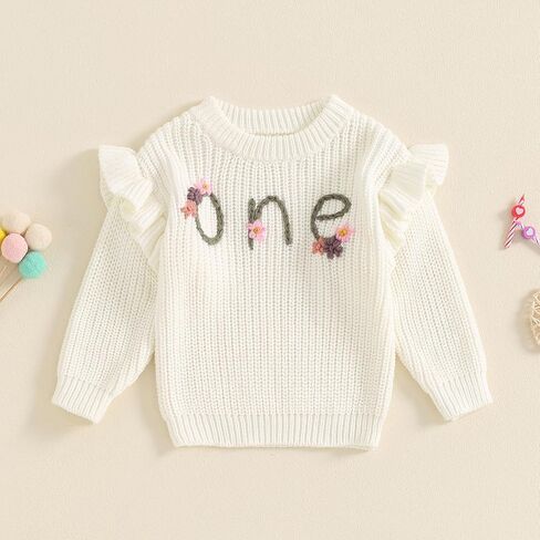 Baby Girl Birthday Sweater Long Sleeve Ruffle Knitted Sweaters Pullover Sweatshirt Knitwear Winter Warm Clothes in Saudi Arabia