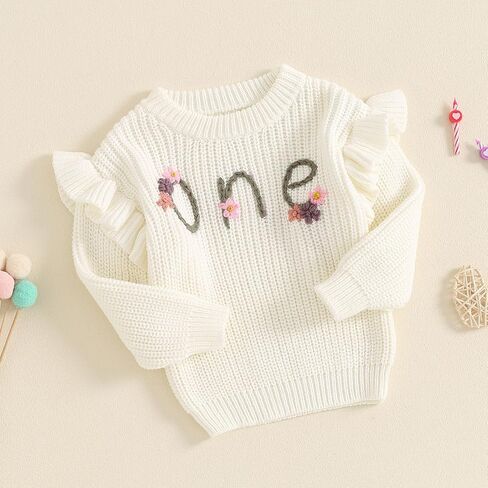 Baby Girl Birthday Sweater Long Sleeve Ruffle Knitted Sweaters Pullover Sweatshirt Knitwear Winter Warm Clothes in Saudi Arabia