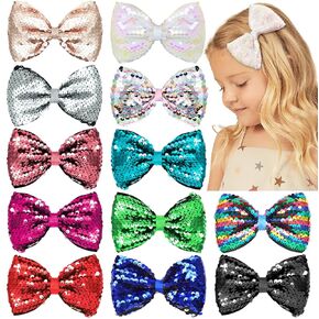 12 Colors Baby Girl Hair Clips 5 Inches Glitter Bow Clips Christmas Shining Hair Bow for Toddlers Girls Handmade Christmas Hair Accessories for Little Girls Kids