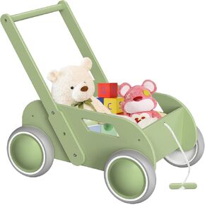 Wooden Baby Walker, Push and Pull Learning Walk Toys for Infants to Toddler, Walker with Wheels for Boys Girls, Gift for Birthday Christmas, Green