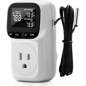 Diymore Plug in Thermostat Temperature Controller Electric Digital Thermostat Heating Cooling Control Mode Timer White 2900W 250V 15A Digital Temperature Controller Thermostat Timer LCD Display