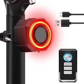 NineLeaf Smart Bike Tail Light Alarm, Brake Sensing Rear Lights, Wireless Anti Theft Alarm, Auto ON/Off Bike Rear Light Bicycle Tail Light IP65 Waterproof USB Rechargeable Safety Warning Cycling Light