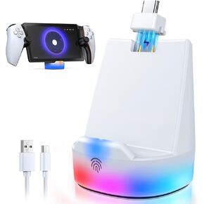 Magnetic Charging Dock for PlayStation Portal Remote Player - Case Friendly Charging Station for PS5 Portal Accessories with 12 RGB Light Modes & Cable, Snow White