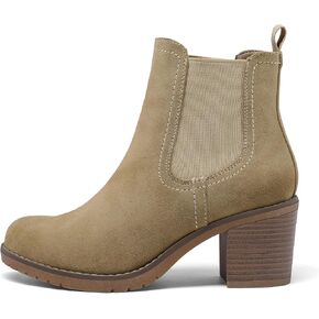 mysoft Women's Ankle Chelsea Boots Slip On Low Chunky Stacked Heel Booties