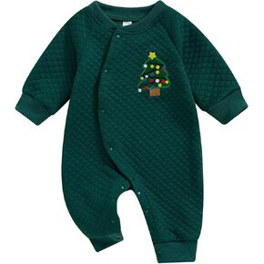 My First Christmas Baby Boy Outfit Elk/Christmas Tree/Santa Claus Embroidery Newborn Long Sleeve Romper