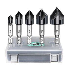 Countersink Drill Bits Set - M35 Cobalt Countersink Drill Bit Set for Metal 5pcs(1/4"+3/8"+1/2"+5/8"+3/4") Bits Set for Stainless Steel Iron Aluminium Wood,Quick Change Hex Shank