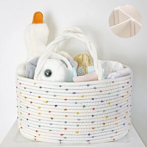 Diaper Caddy Organizer Cotton Rope Nursery Baskets Storage for Baby Shower Gifts Newborn Essentials Changing Table Organizer, Diaper Baskets with Tassels Decor
