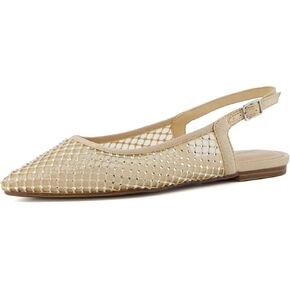 CUSHIONAIRE Women's Lark Rhinestone Mesh Slingback Flat with Adjustable Buckle, +Memory Foam, Wide Widths Available