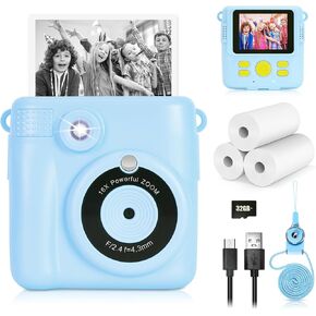 Phetium Kids Camera Instant Print, Christmas Birthday Gifts Toys for 5 6 7 8 9 10 Year Old Girls Boys,1080P Digital Video Cameras for Toddler, Creative Presents for Children, with Print Papers (Blue)