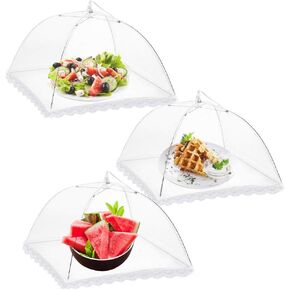 Onarway Food Covers for Outside Mesh: 3 Pack 14 Inch Pop Up Fine Fly Net for Fruit - Collapsible Screen Umbrella Food Tent for Outdoor Picnic Party BBQ