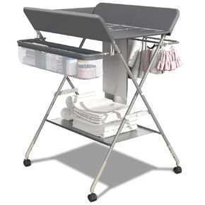 Portable Changing Table for Baby, Foldable Baby Changing Table with Storage, Diaper Changing Station for Nursery, Small Infant Changing Table with Wheels & 3-Level Adjustable Height