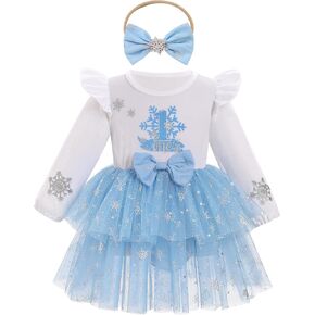 IBTOM CASTLE Infant Girl Snowflake Birthday Dress Tulle Tutu Princess Dress Velvet Romper Dress with Headband Winter
