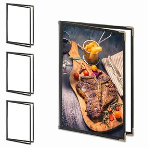 4PCS Menu Covers 8.5 X 11 Inch,Menu Holder 4 Page 8 View Transparent Restaurant Menu Cover Book Fits 8.5x11" Standard Size, Black