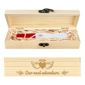 CHGCRAFT Pregnancy Test Keepsake Box Love Wings Wooden Pregnancy Test Gift Box Pregnancy Announcement Gifts Box with Raffia Ribbon and Lock Announcement Gifts for Grandparents Parents, 8x2x1.2inch